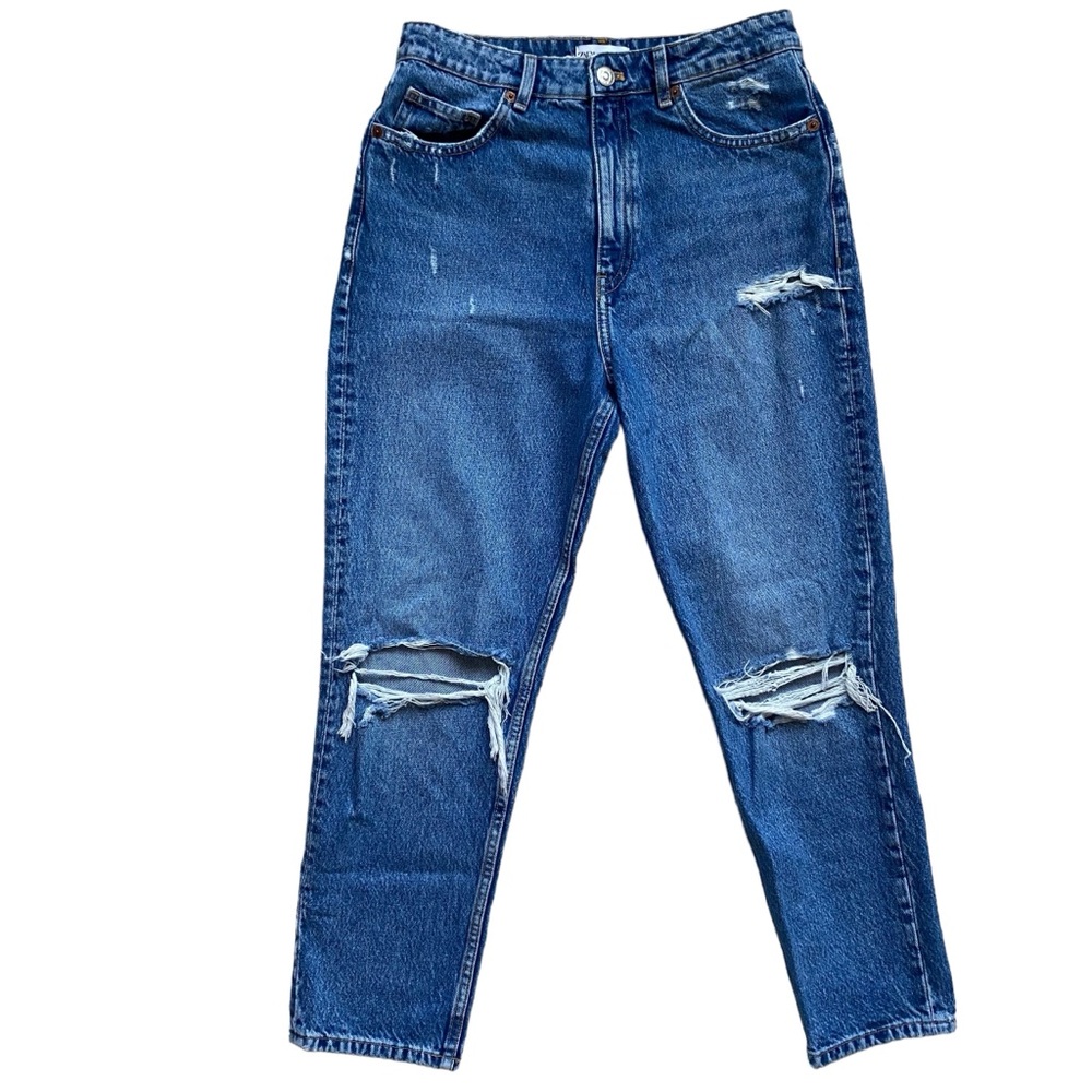 Zara Jeans Classic Mom Fit High Rise Ankle Length Distressed Denim Size 8